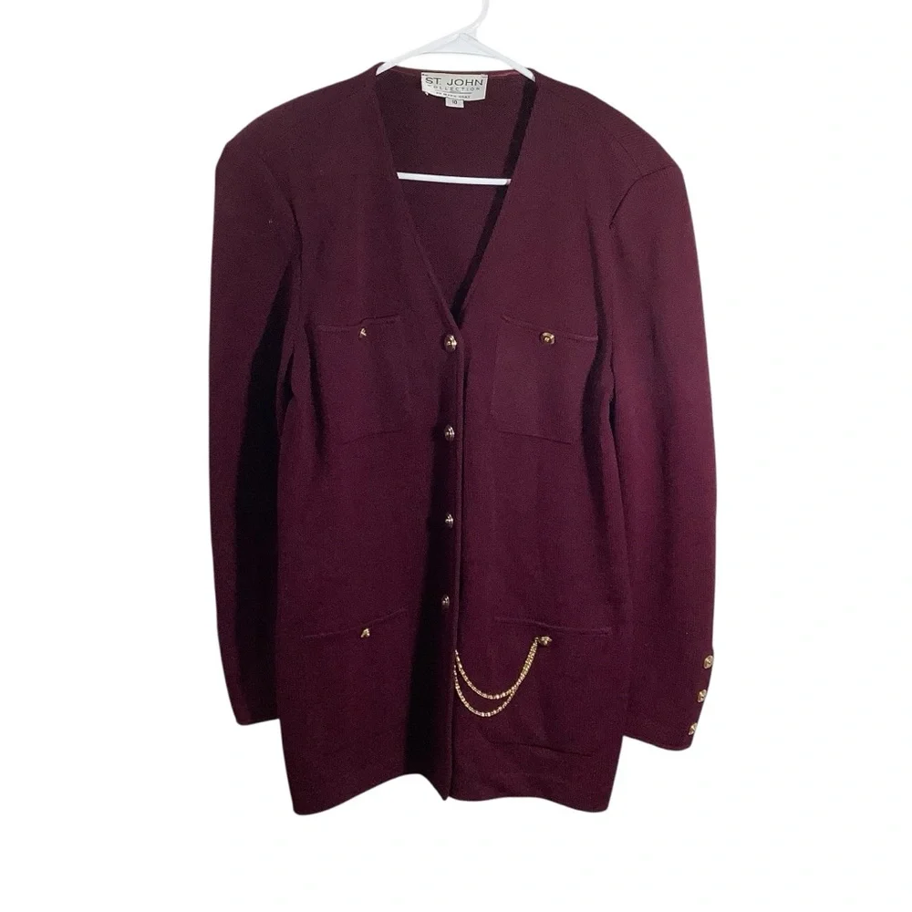 St. John Santana Knit Burgundy Sweater with Gold Accents - Picture 1 of 8